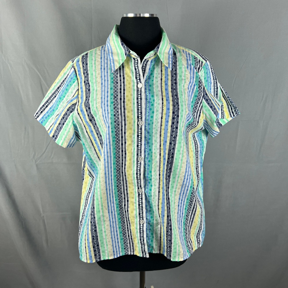 Alfred Dunner Shirt Womens Medium Multicolor Vertical Striped Cotton Button Up